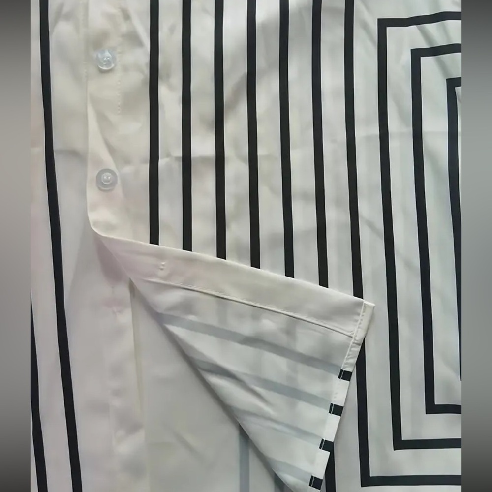 Geo Stripe Button Front Long Sleeve -- Shirt - Black & White - L NWT - Picture 4 of 5